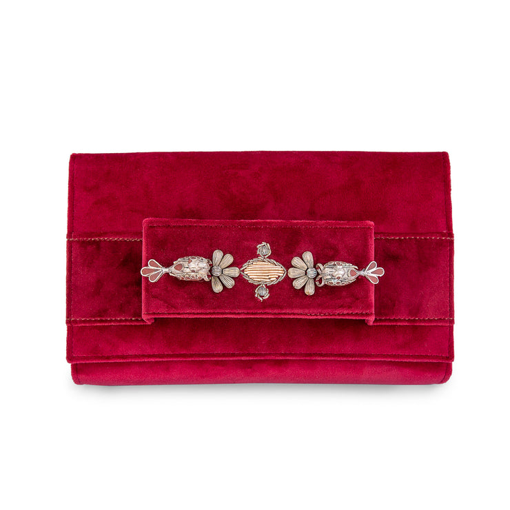 Red Velvet Classic Clutch with Sermeh Embroidery - Shop New fashion designer clothing, shoes, bags & Accessories online - KÖWLI SHOP