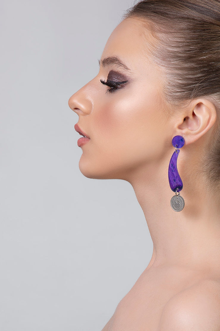Abstract Asymmetrical Earrings with Pahlavi Coins - Shop New fashion designer clothing, shoes, bags & Accessories online - KÖWLI SHOP