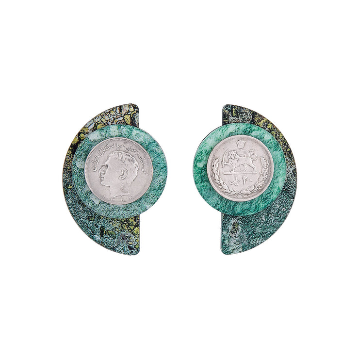 Geometric Earrings with Pahlavi Coins - Shop New fashion designer clothing, shoes, bags & Accessories online - KÖWLI SHOP