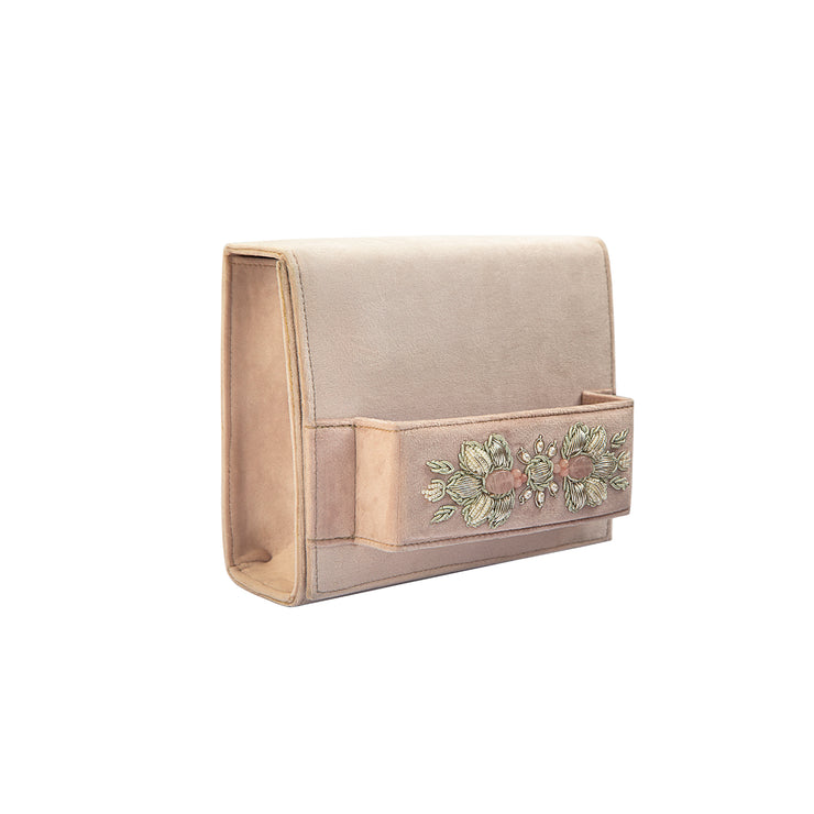 Pink Pastel Velvet Classic Clutch with Sermeh Embroidery - Shop New fashion designer clothing, shoes, bags & Accessories online - KÖWLI SHOP