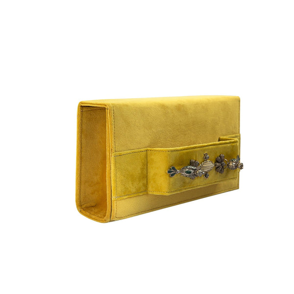 Yellow Velvet Classic Clutch with Sermeh Embroidery - Shop New fashion designer clothing, shoes, bags & Accessories online - KÖWLI SHOP