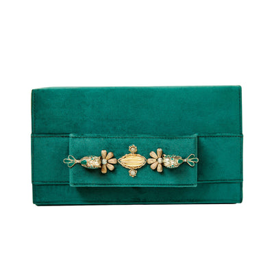 Green Velvet Classic Clutch with Sermeh Embroidery - Shop New fashion designer clothing, shoes, bags & Accessories online - KÖWLI SHOP