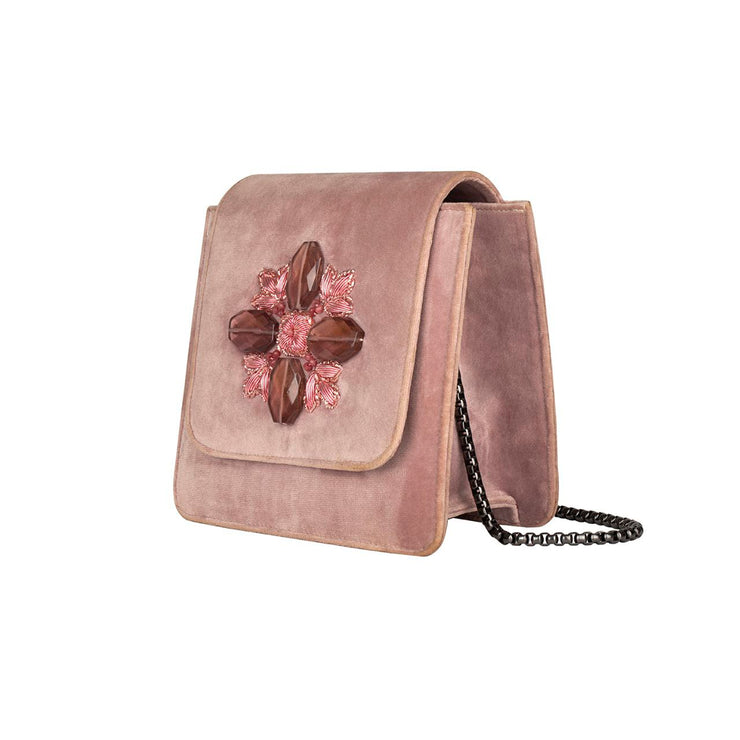 Pink Velvet Classic Clutch with Sermeh Embroidery