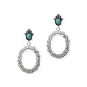 Silver Hamsa Earrings with Turquoise