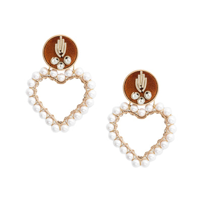 Orange Pearl Heart Earrings