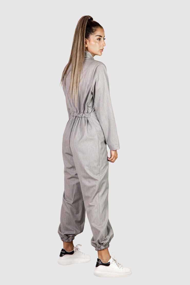Cloudy cranked short zipper jumpsuit with attached collar