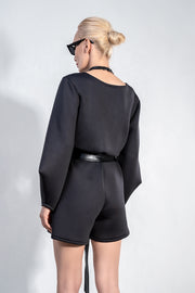 V Neck Black Romper