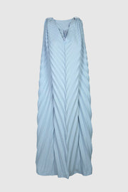 Light Blue Solid Pleated Dress
