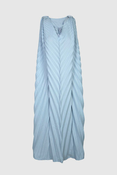 Light Blue Solid Pleated Dress