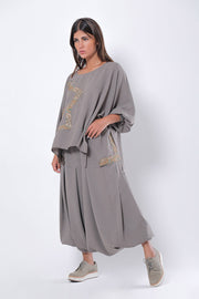 Persian Olive Geometric Blouse and Wide Leg Trouser Set - Shop New fashion designer clothing, shoes, bags & Accessories online - KÖWLI SHOP