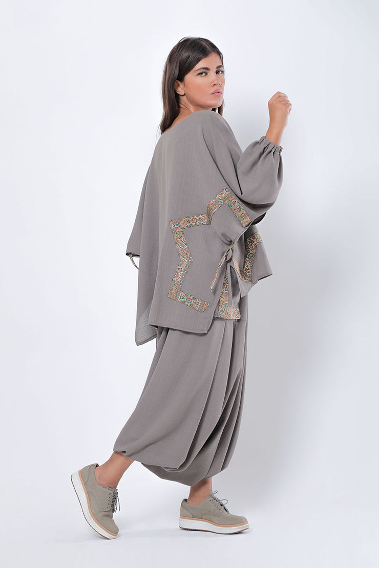 Persian Olive Geometric Blouse and Wide Leg Trouser Set - Shop New fashion designer clothing, shoes, bags & Accessories online - KÖWLI SHOP