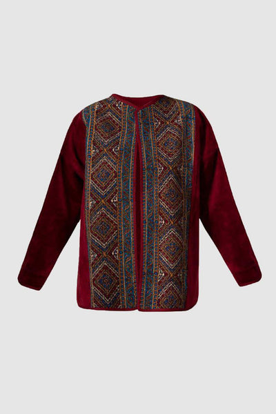 Burgundy Velvet Isfahan Ghalamkar Reversible Jacket