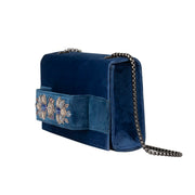 Blue Velvet Classic Clutch with Sermeh Embroidery
